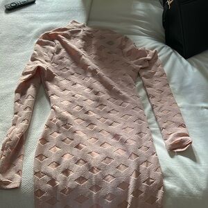 Pink high neck long sleeve midi dress